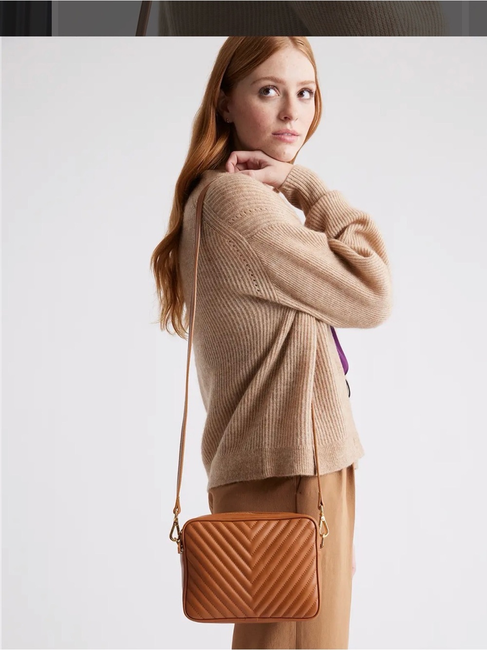 Never used! Quince Italian Leather Quilted Crossbody Bag Cognac